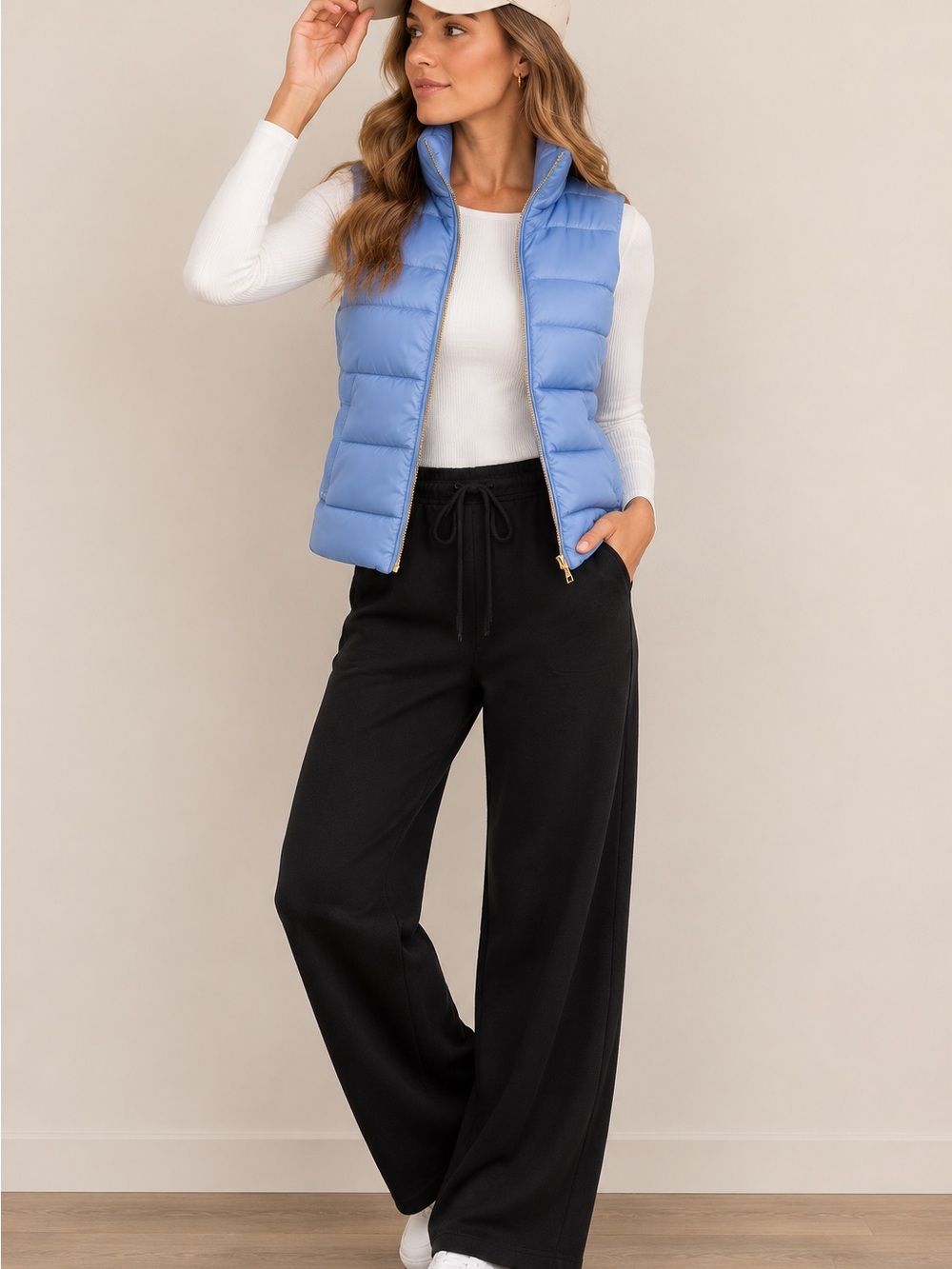J.Crew Women's XS Periwinkle Blue Quilted Puffer Vest Gold Zip Sleeveless